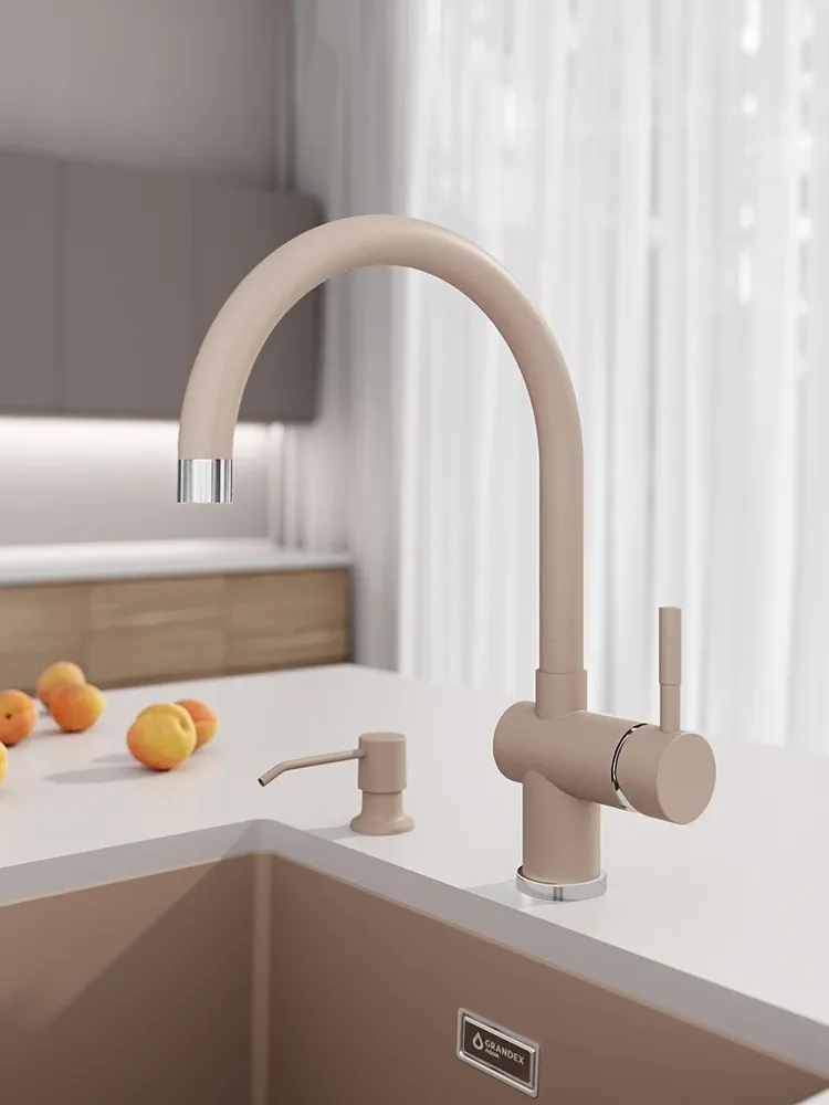 Смеситель кухонный Grandex Aqua BASIC-C BEIGE (9003013)
